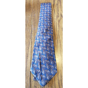 Italian 100% Silk Blue and Brown Geometric Design John Rodd Paris Necktie Tie